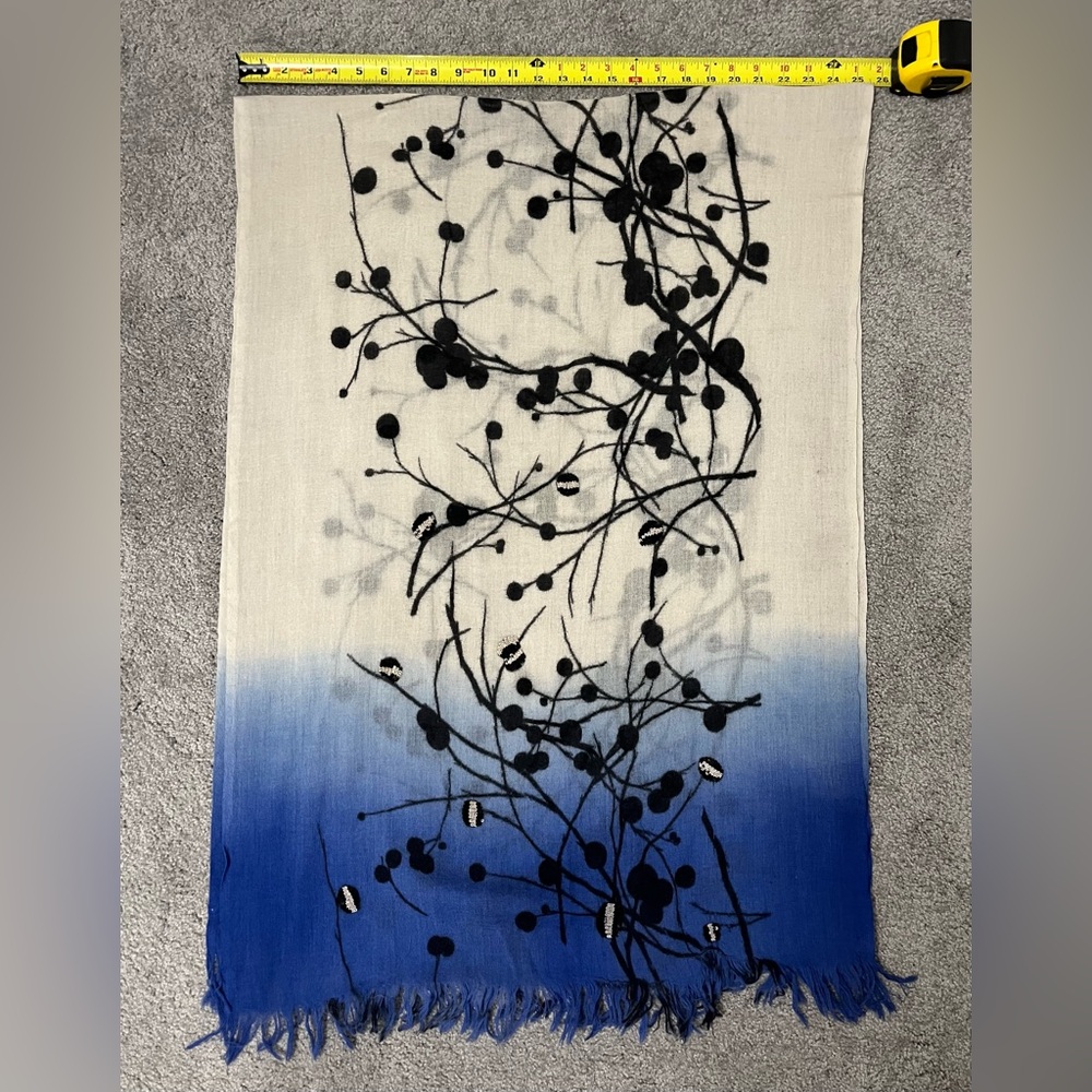 Wool Scarf / Wrap - Twig Berry Pattern With Sequi… - image 4